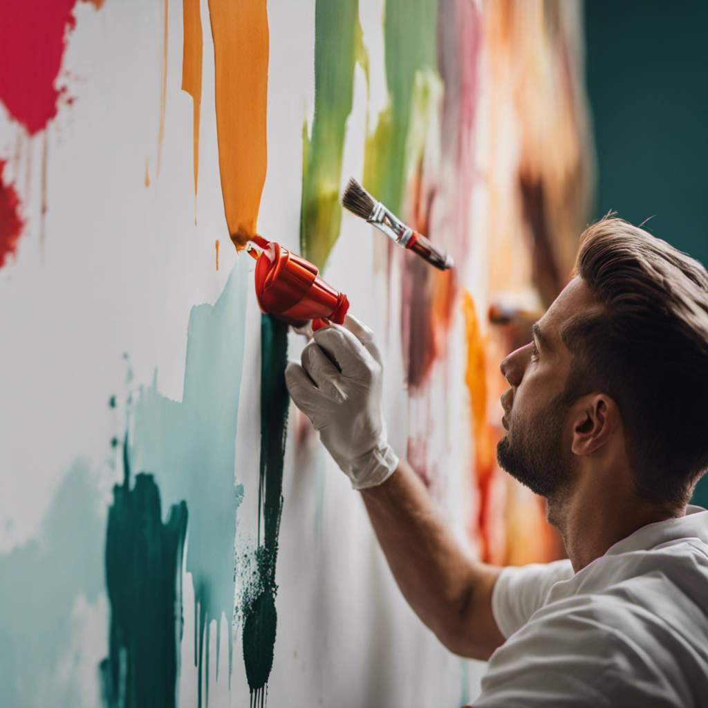 An image showcasing a skilled painter in action, expertly applying vibrant, smooth strokes of paint onto a freshly primed wall, transforming a dull space into a vibrant and inviting sanctuary