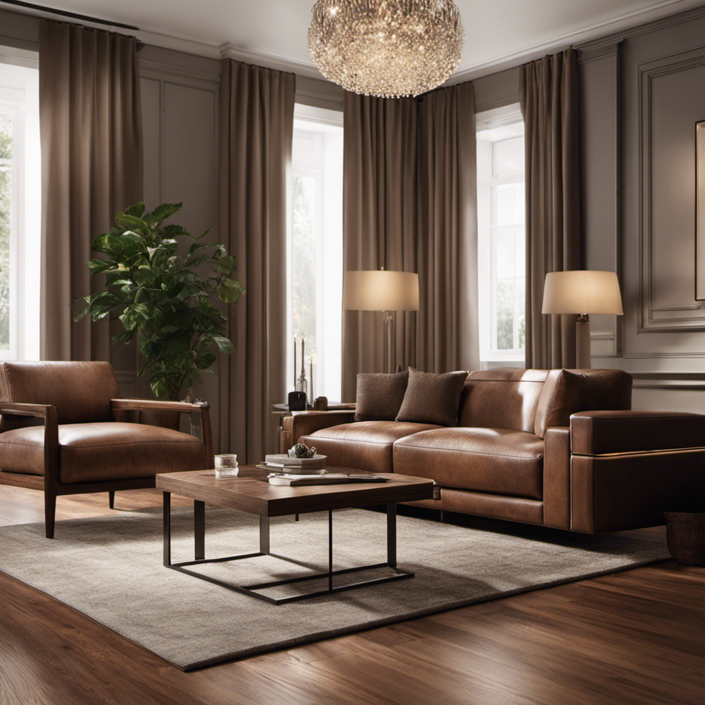 An image showcasing a spacious living room with newly installed hardwood flooring in a rich walnut hue, perfectly complementing the elegant furniture and adding warmth and sophistication to the space