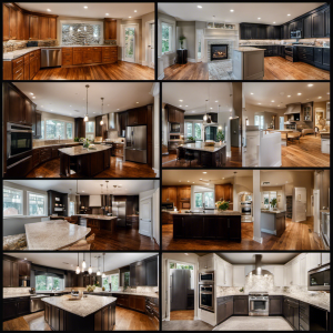 An image showcasing a collage of ten home renovation services in York, featuring vibrant photos of a kitchen remodel, bathroom renovation, flooring installation, painting, landscaping, and other specialized services