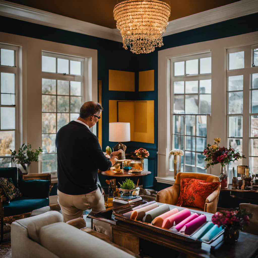 An image featuring a professional color consultant in York, attentively examining the decor and furniture in a room