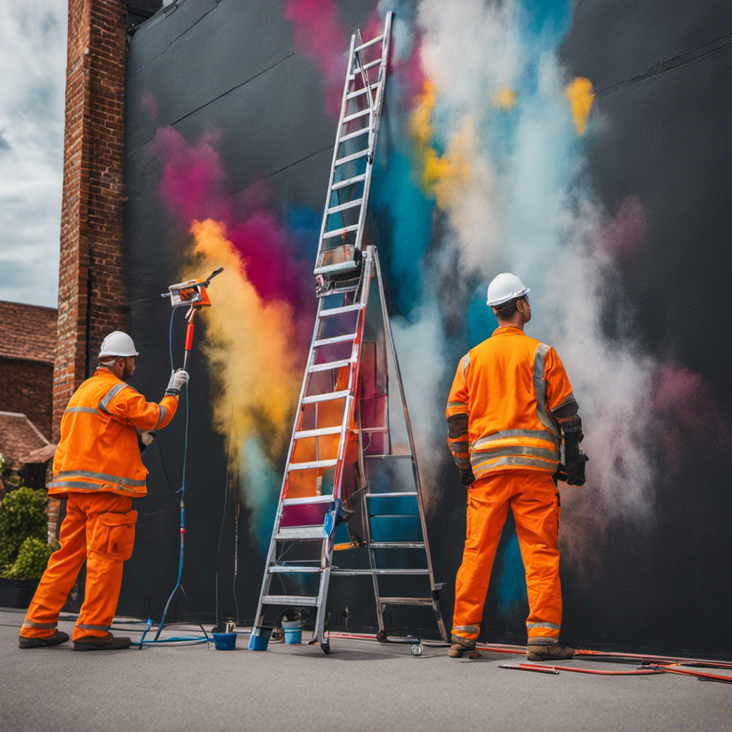 An image showcasing a team of skilled commercial painters in York, meticulously transforming the exterior of a building