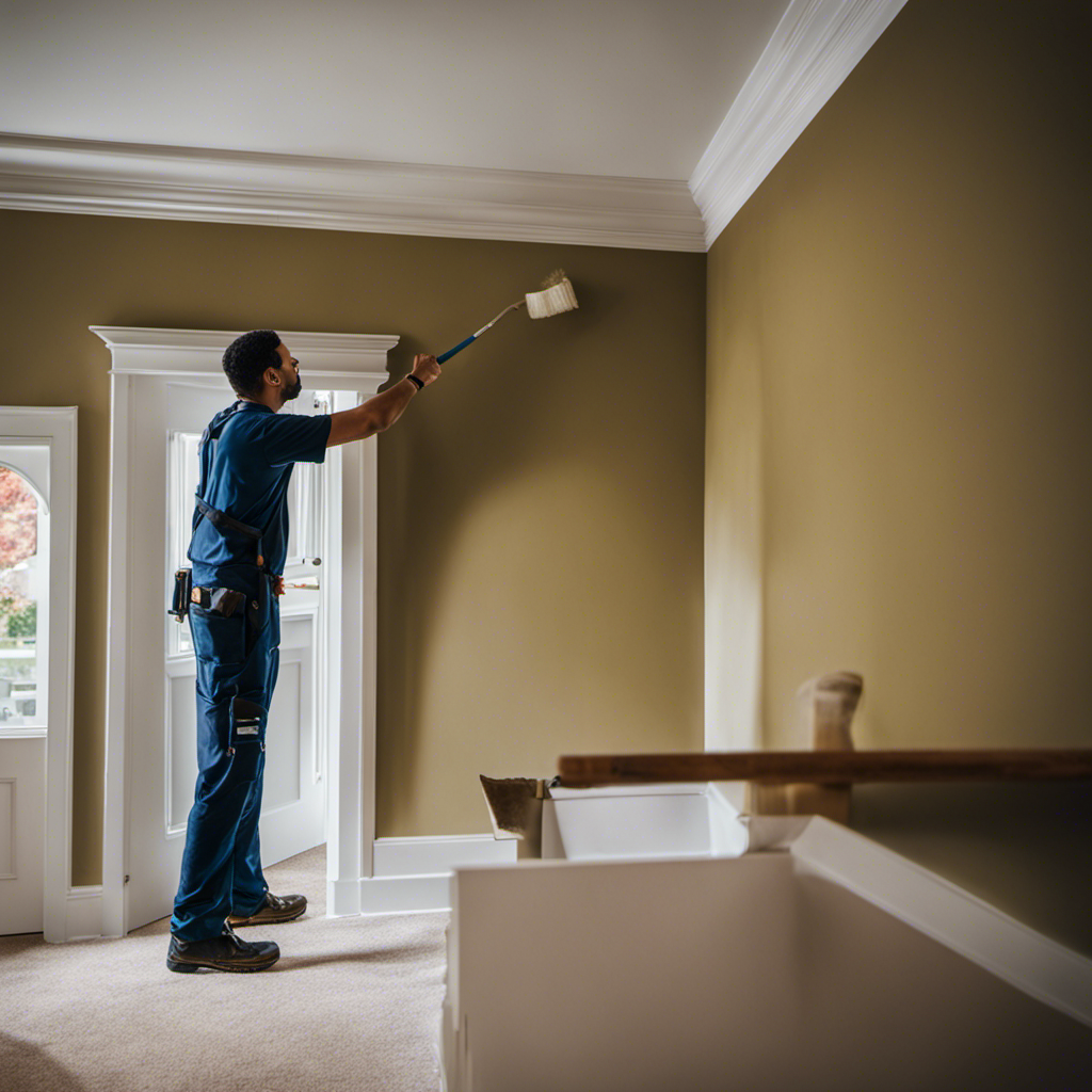 An image showcasing a skillful residential painter meticulously applying a flawless coat of paint on the walls of a York home