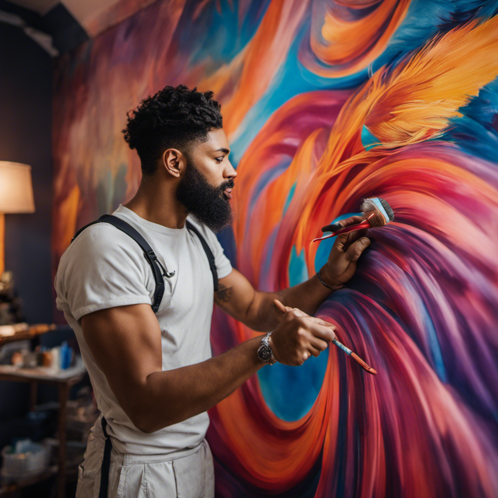 An image showcasing a skilled York painter meticulously applying intricate brushstrokes to a custom-designed mural, enveloping the room in vibrant colors that reflect the homeowner's unique style and taste