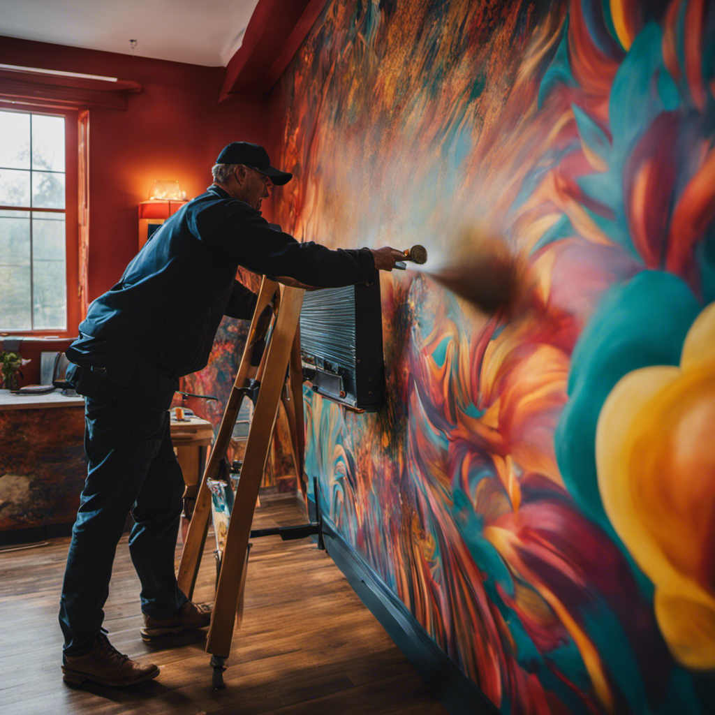 An image showcasing a skilled York painter meticulously applying intricate brushstrokes to a custom-designed mural, enveloping the room in vibrant colors that reflect the homeowner's unique style and taste