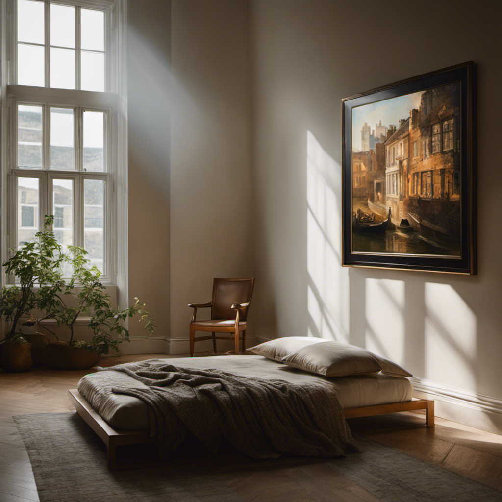 An image capturing the serene ambiance of a well-ventilated room in York, where a painting gently hangs on the wall