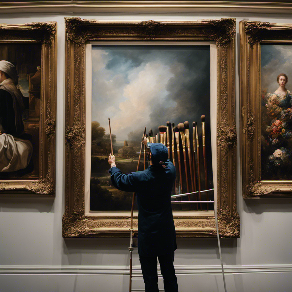 An image capturing a painter meticulously applying a clear protective coat to a flawless painting in York, ensuring a glossy finish