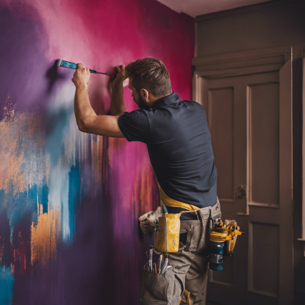  the essence of Yorkshire Decorators in an image: A skilled painter meticulously brushes vibrant shades onto a wall, showcasing their expertise in transforming a space into a work of art