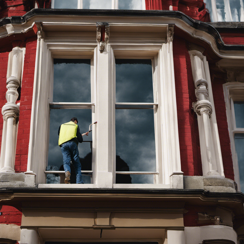 An image showcasing the expertise of Premier Decorators York, featuring a skilled painter meticulously applying a coat of vibrant paint to a beautifully restored Victorian home in York, England