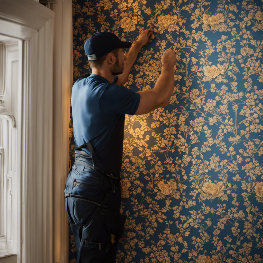 An image showcasing a skilled installer carefully aligning intricate wallpaper patterns, effortlessly matching the design across corners and seams