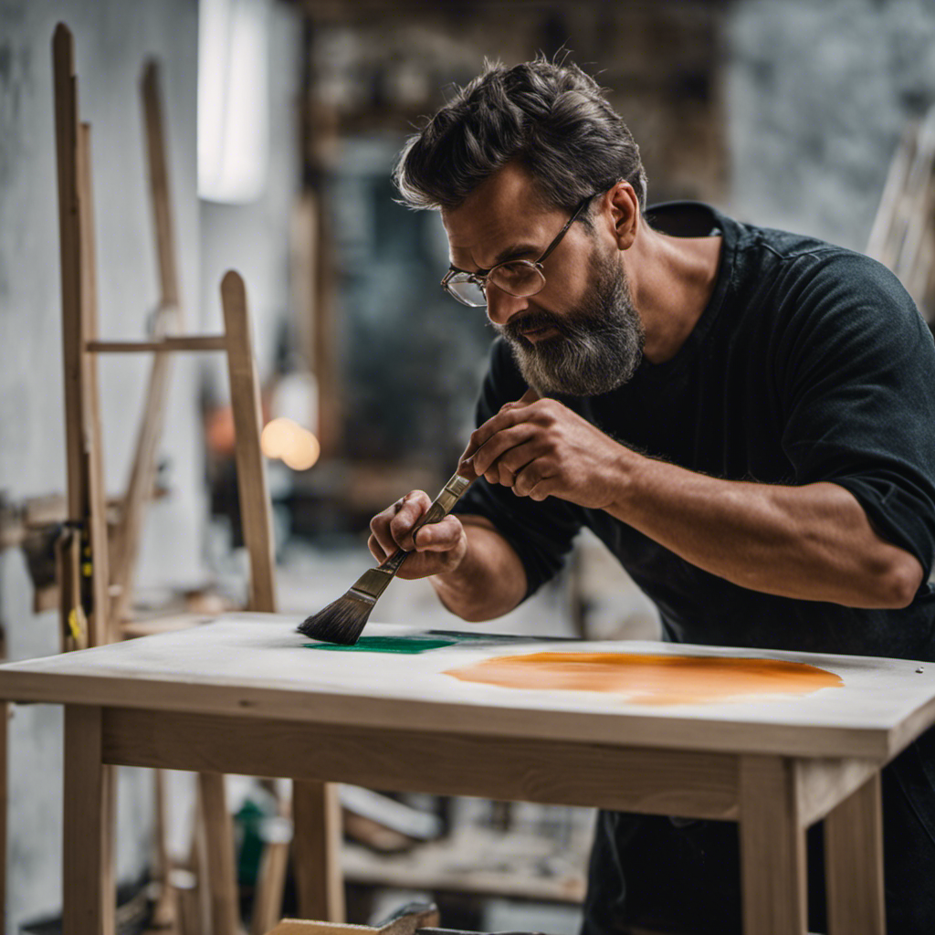 An image showcasing a painter meticulously applying primer to a smooth, sanded surface