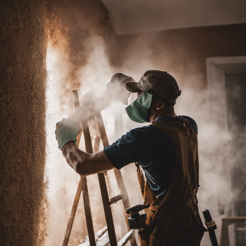 An image showcasing a painter meticulously sanding a wall, removing imperfections and ensuring a smooth surface