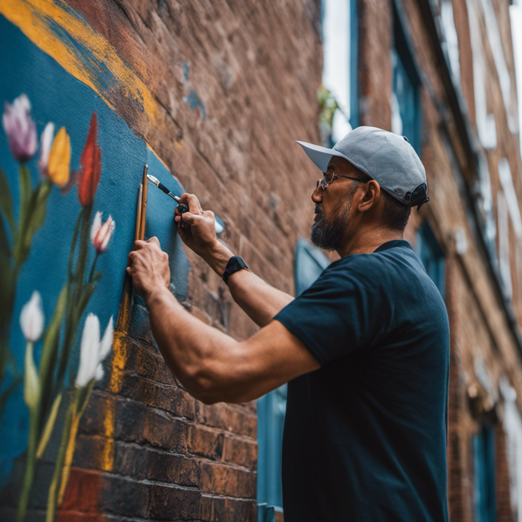 An image depicting a skilled painter confidently applying precise brushstrokes to a detailed mural, showcasing their experience and expertise in capturing intricate details, textures, and vibrant colors in York's architectural landmarks