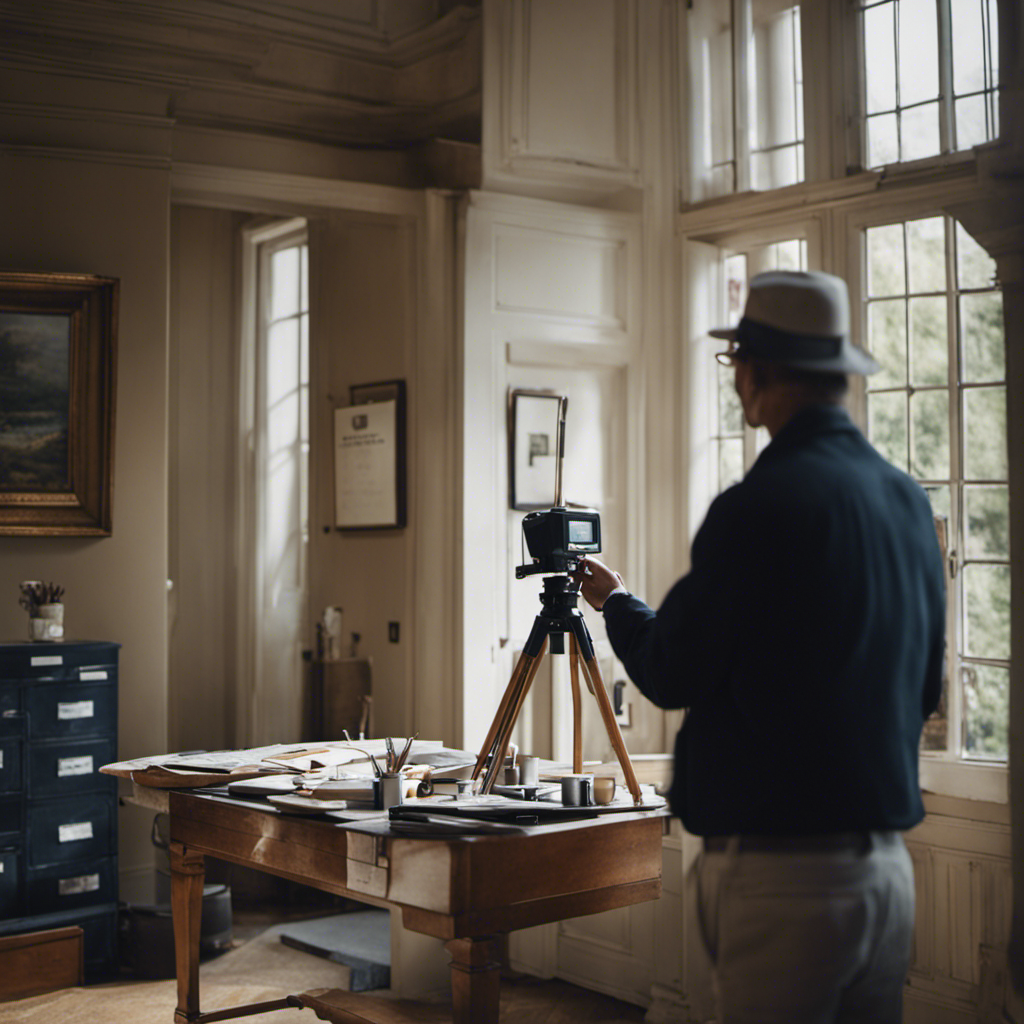 An image depicting a painter examining a room, measuring walls, calculating costs, and presenting an estimate to a client in York