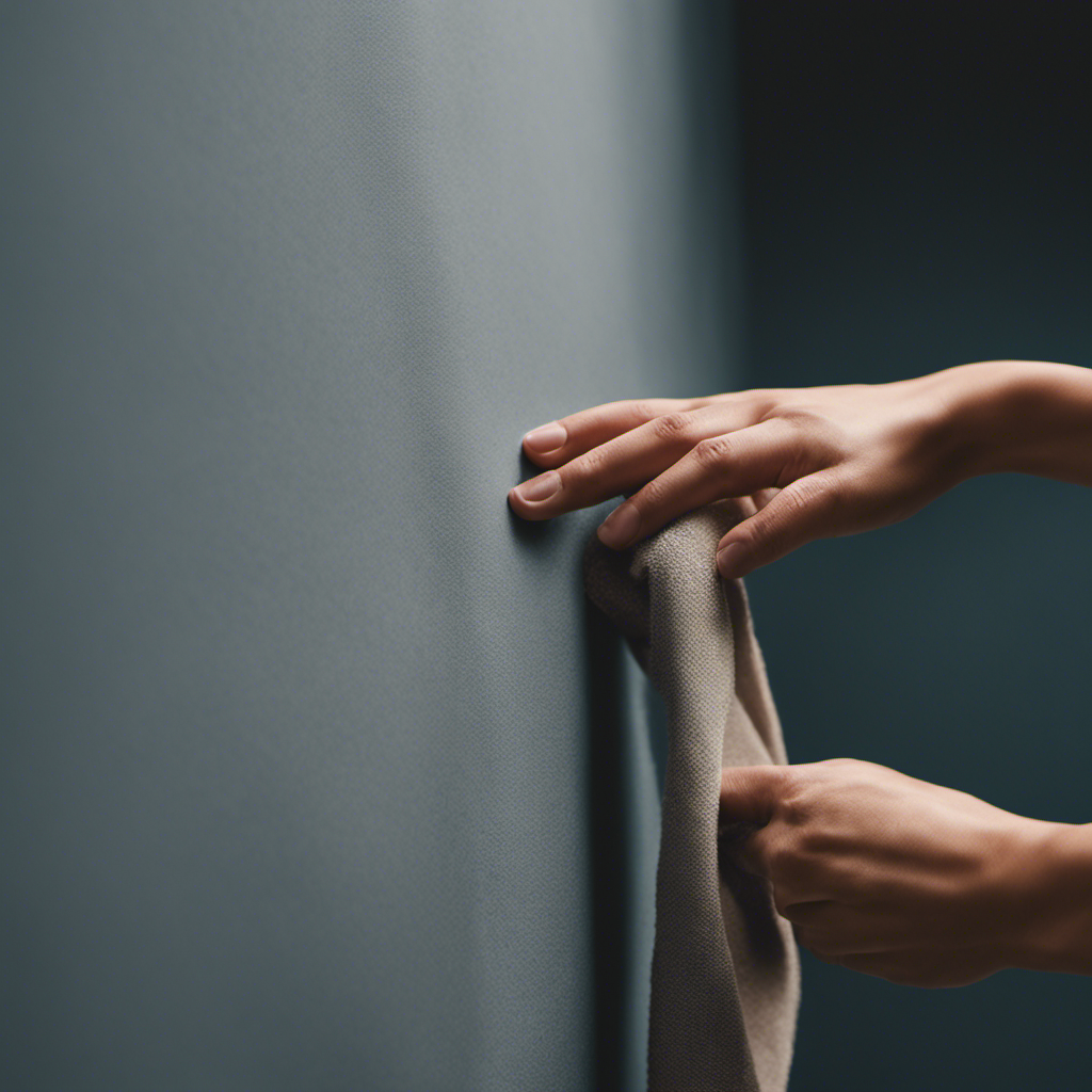 An image showcasing a hand gently wiping away dust particles from a freshly painted wall, revealing its smooth and vibrant surface