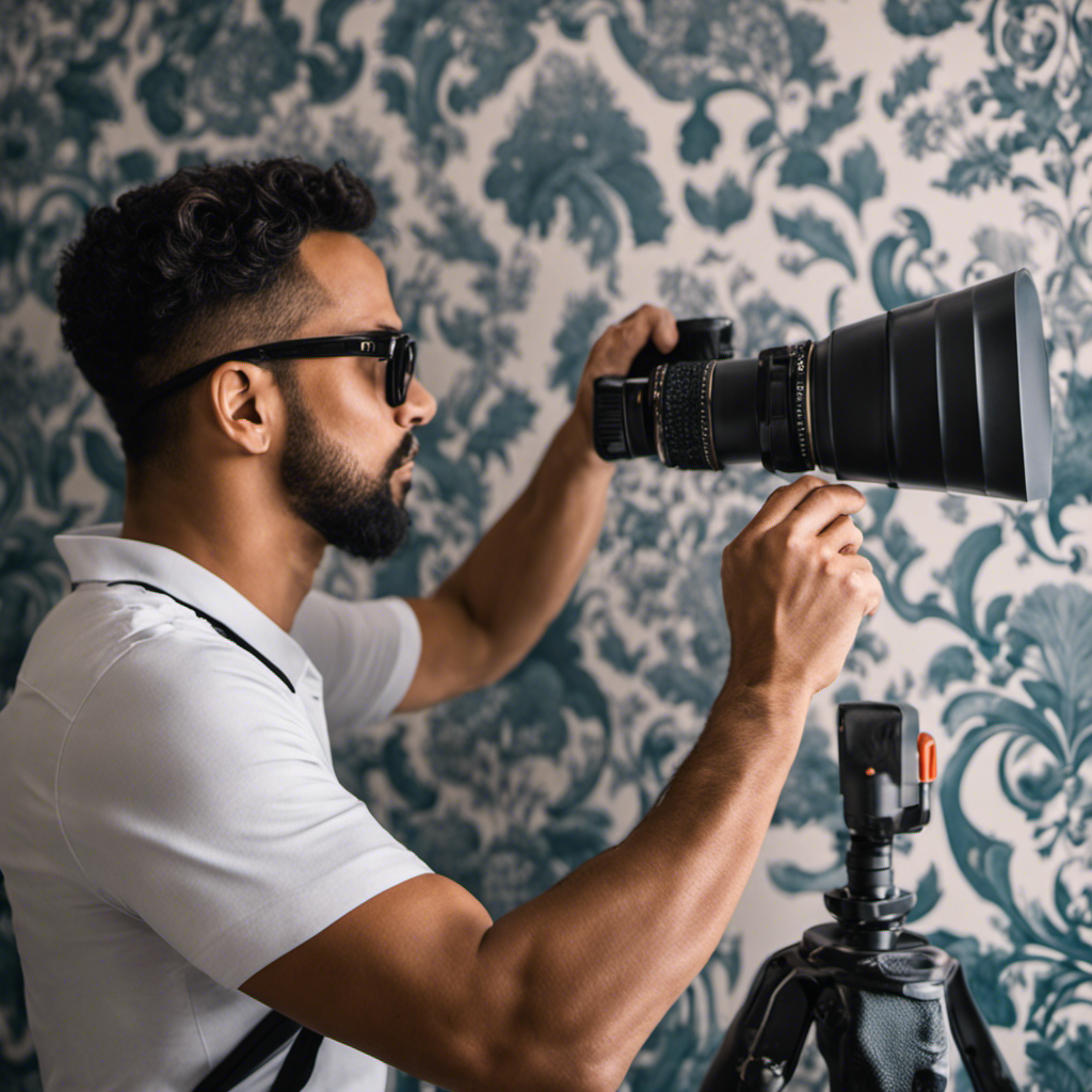 An image capturing the precise moment when a skilled professional is expertly smoothing out vibrant, patterned wallpaper onto a freshly painted wall, showcasing the artistry and precision involved in professional wallpaper installation