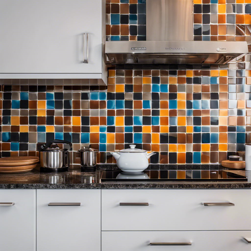 An image showcasing a newly renovated kitchen in York, featuring a sleek granite countertop, state-of-the-art appliances, ample storage, and a vibrant backsplash with intricate mosaic tiles