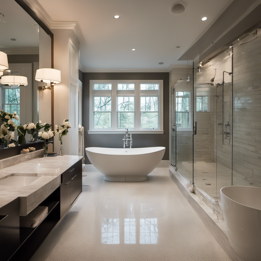 An image showcasing a modern bathroom with sleek, floor-to-ceiling subway tiles, a luxurious freestanding bathtub, a spacious glass-enclosed shower, and elegant fixtures, highlighting the allure of bathroom remodeling services in York