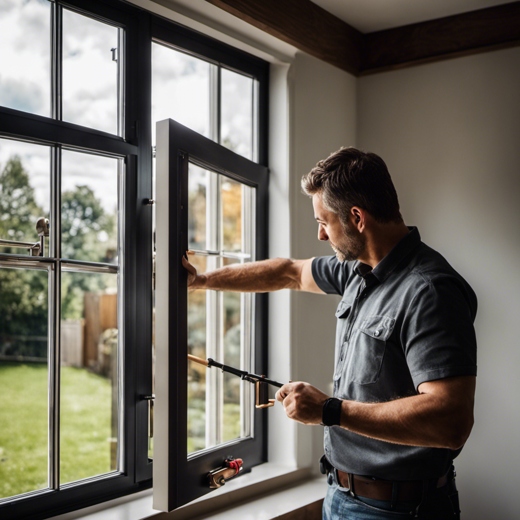 An image showcasing a skilled craftsman expertly installing a sleek, energy-efficient window in a modern home, surrounded by a range of high-quality door options, illustrating the top-notch window and door replacement services available in York