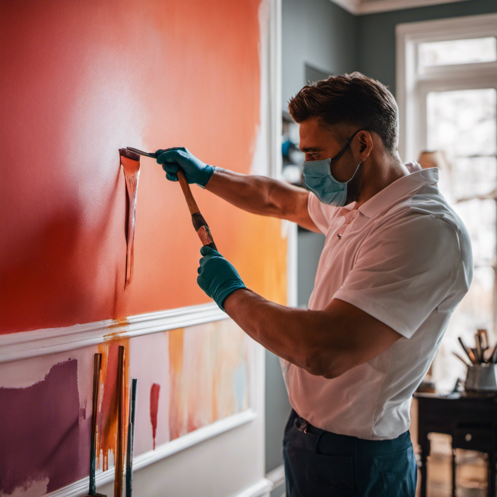 An image showcasing a skilled painter meticulously applying layers of vibrant, high-quality paint to transform a dull living room into a captivating space, capturing the essence of top-notch interior painting services in York