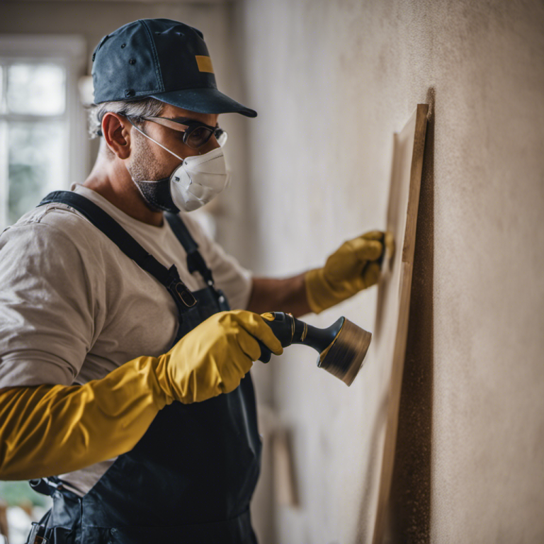 An image showcasing a professional painter meticulously sanding a wall, removing imperfections with precision