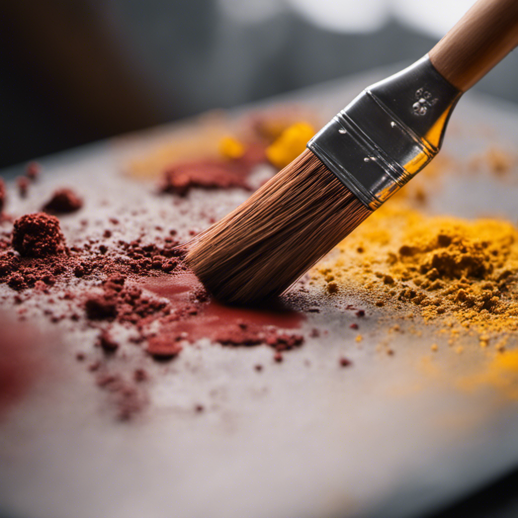 An image showcasing a close-up of a paintbrush applying paint on a surface with visible imperfections like dust particles, uneven texture, and peeling paint, highlighting common mistakes to avoid during surface preparation