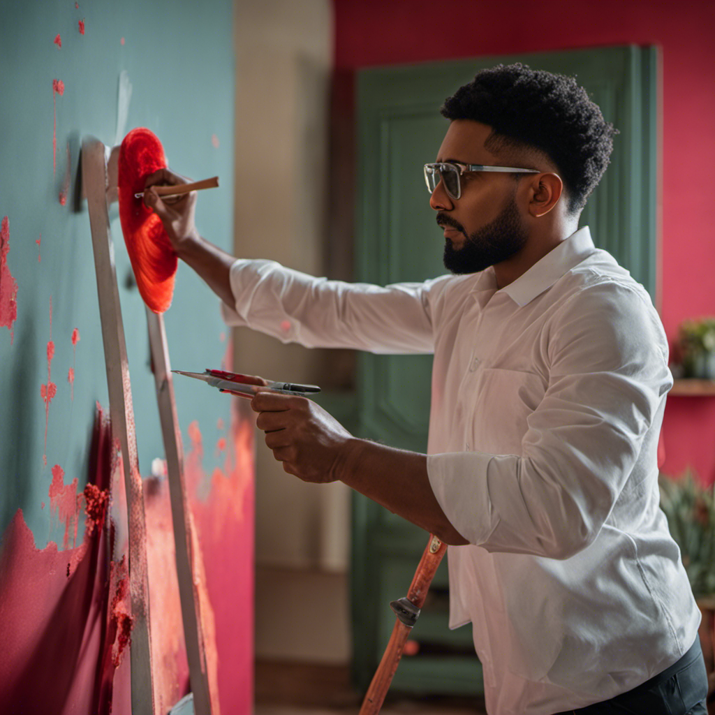 An image featuring a skilled painter meticulously applying a fresh coat of vibrant paint to a beautifully textured wall, while a decorator artfully arranges stylish furnishings, showcasing their expertise in transforming homes with elegance and precision