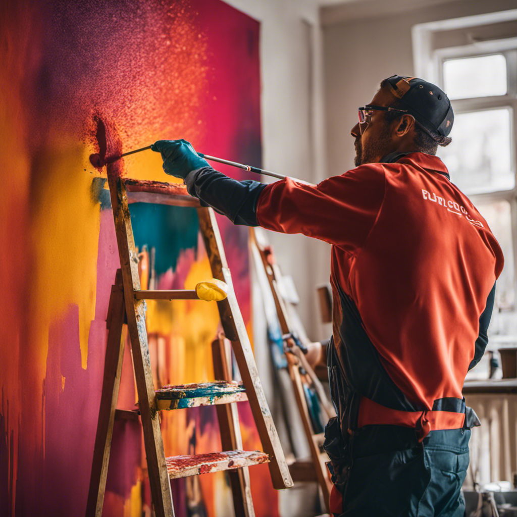 An image of a skilled painter meticulously applying a fresh coat of vibrant paint to a dull room, transforming it into a vibrant, lively space; capturing the transformative power and attention to detail offered by professional painting services in York