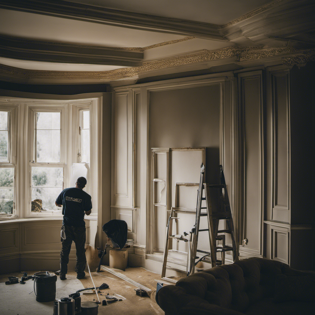 An image showcasing a skilled painter meticulously prepping a room for paint, with precise taping, sanding, and priming, capturing the essence of the meticulous process of professional painting services in York