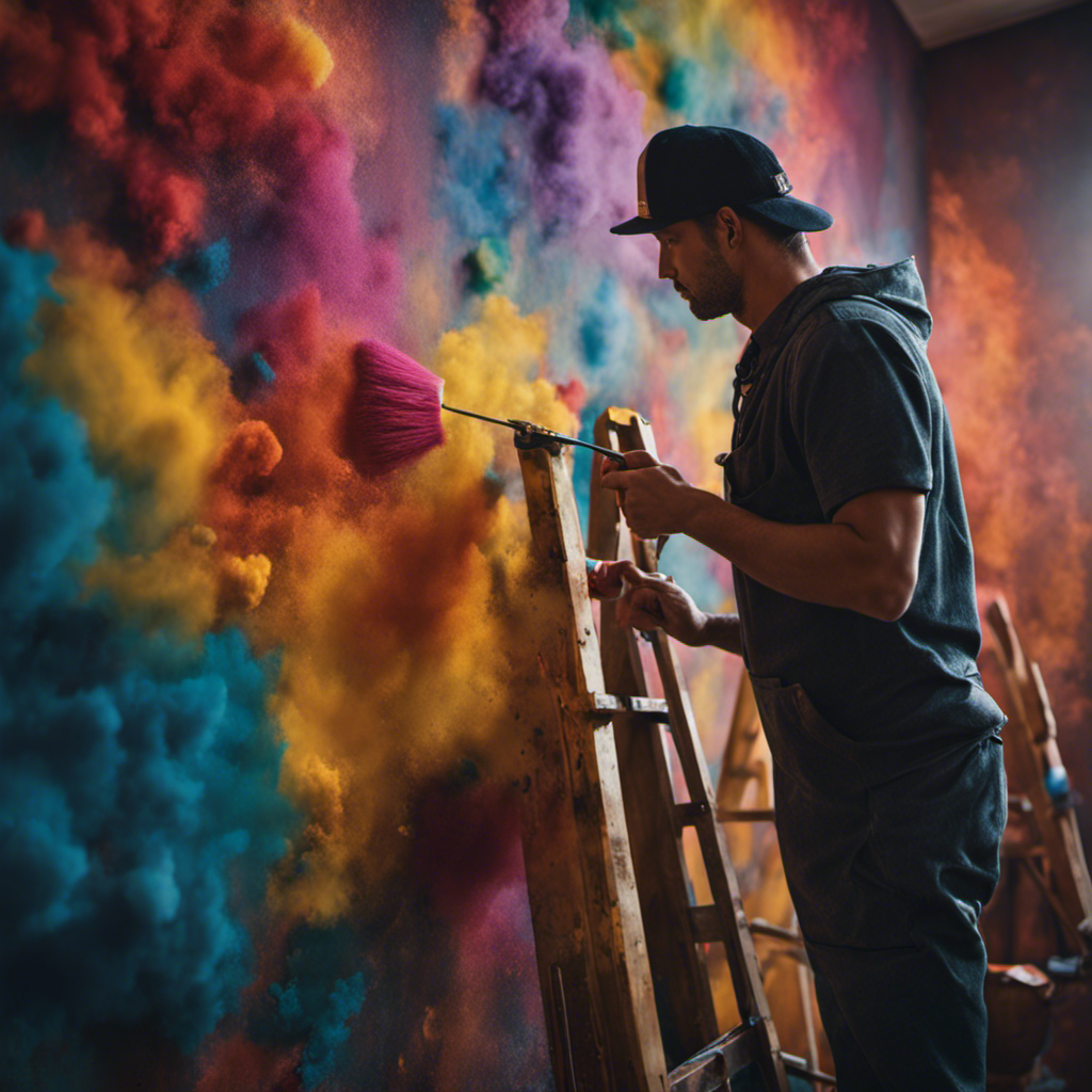 An image showcasing a skilled York painter meticulously transforming a dull, faded wall into a vibrant masterpiece