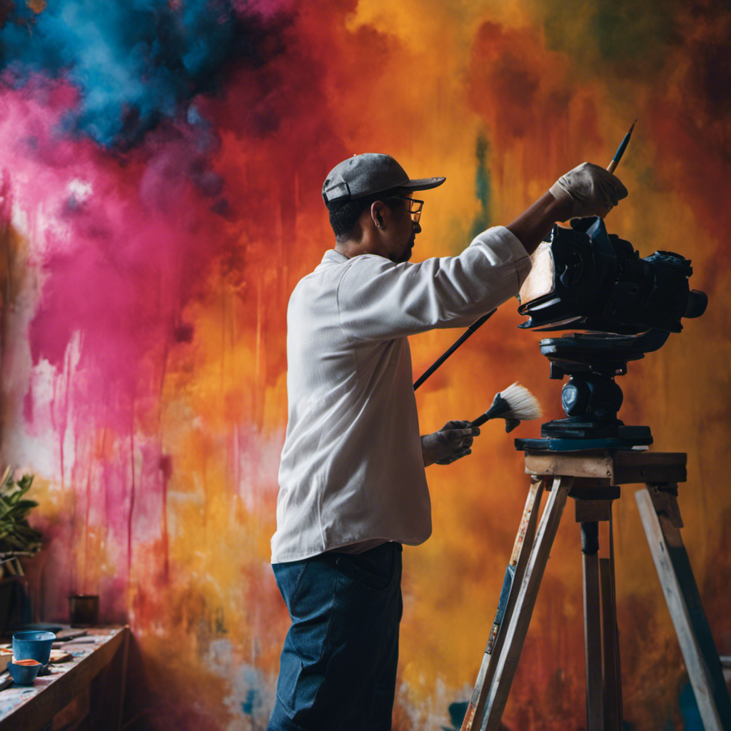 An image featuring a skilled painter meticulously transforming a dull room into a vibrant oasis, utilizing cost-effective painting techniques