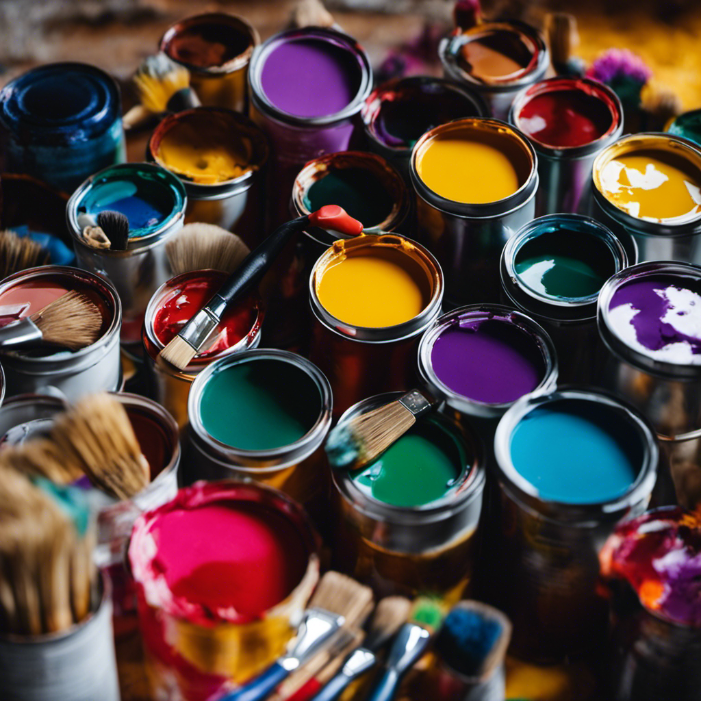 An image featuring a colorful palette of paint cans, brushes, and rollers, showcasing a room transformation in progress, as natural light floods through open windows, illuminating the freshly painted walls