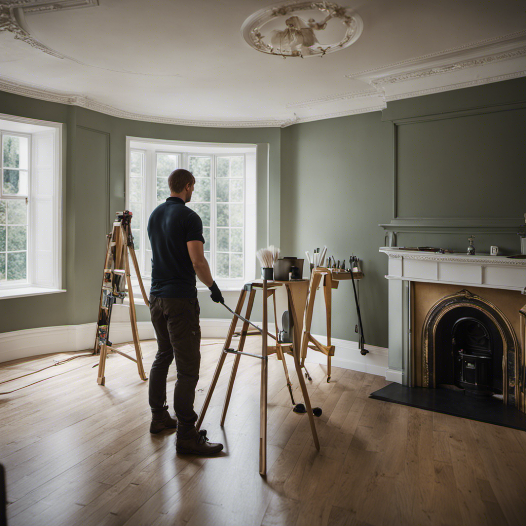 An image showcasing a professional painter using innovative techniques to transform a room in York on a budget