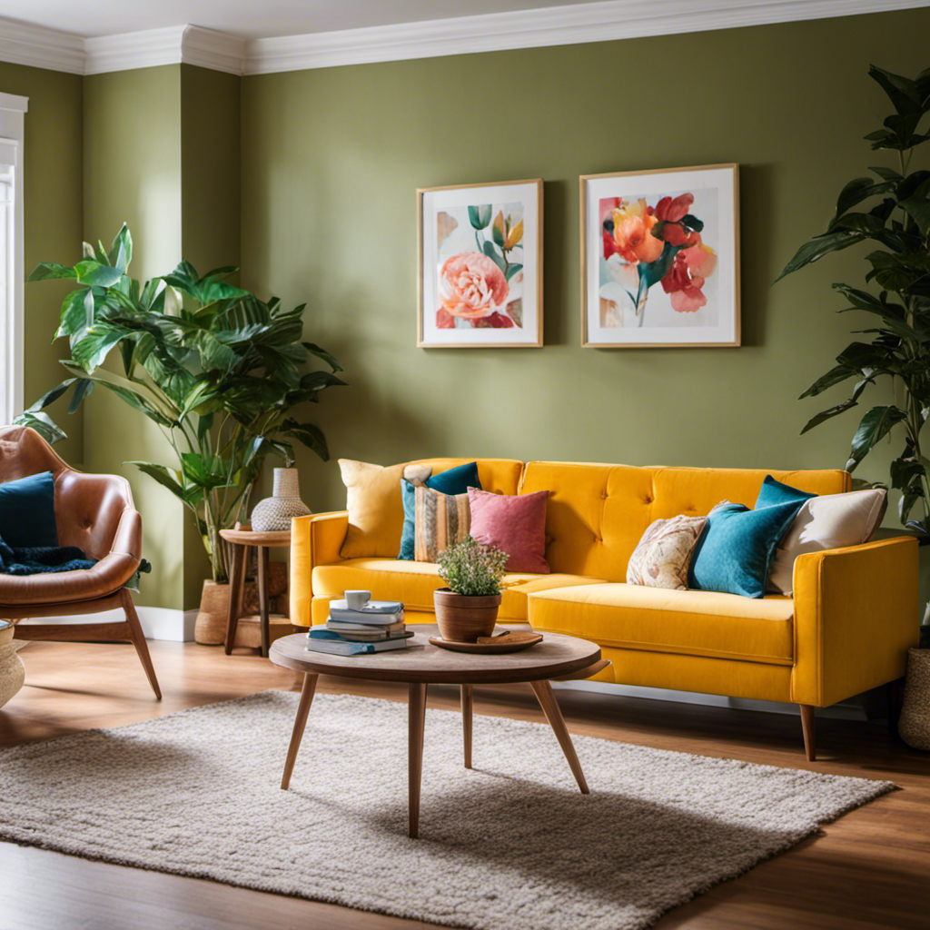 An image showcasing a vibrant living room, transformed by a cost-effective interior painting solution