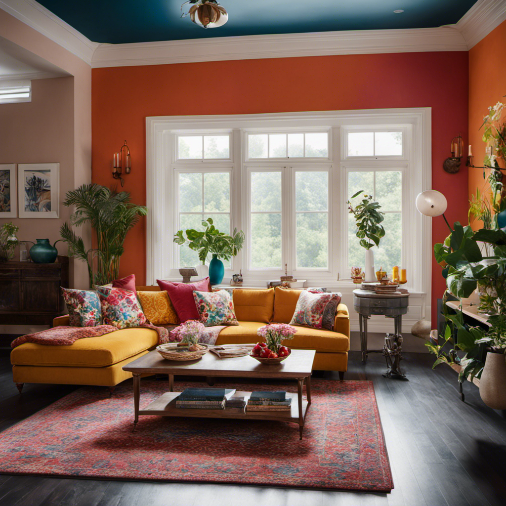 An image showcasing a cozy living room, meticulously painted in vibrant hues by skilled residential painters