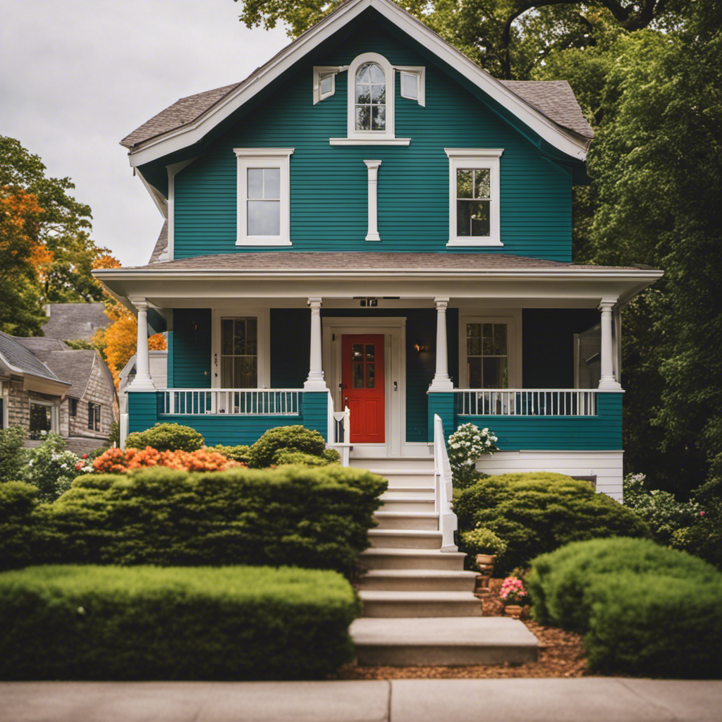 An image showcasing a picturesque home exterior with a flawless paint job