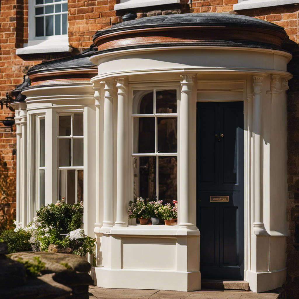 An image showcasing a picturesque house in York, bathed in warm sunlight, with skilled painters diligently applying fresh coats of paint on the exterior