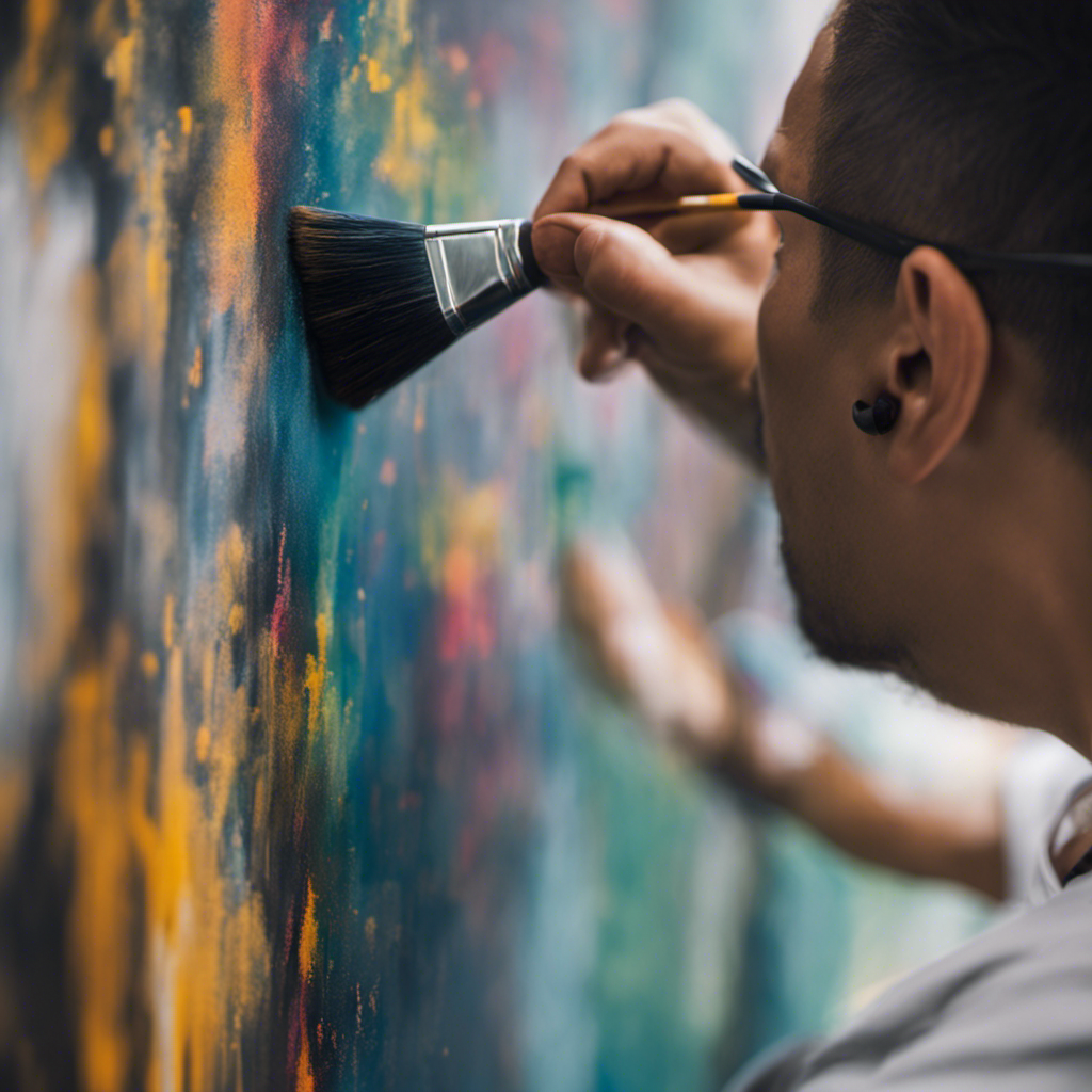 An image showcasing a skilled painter effortlessly blending paint on a wall, using precise brush strokes to seamlessly touch up imperfections