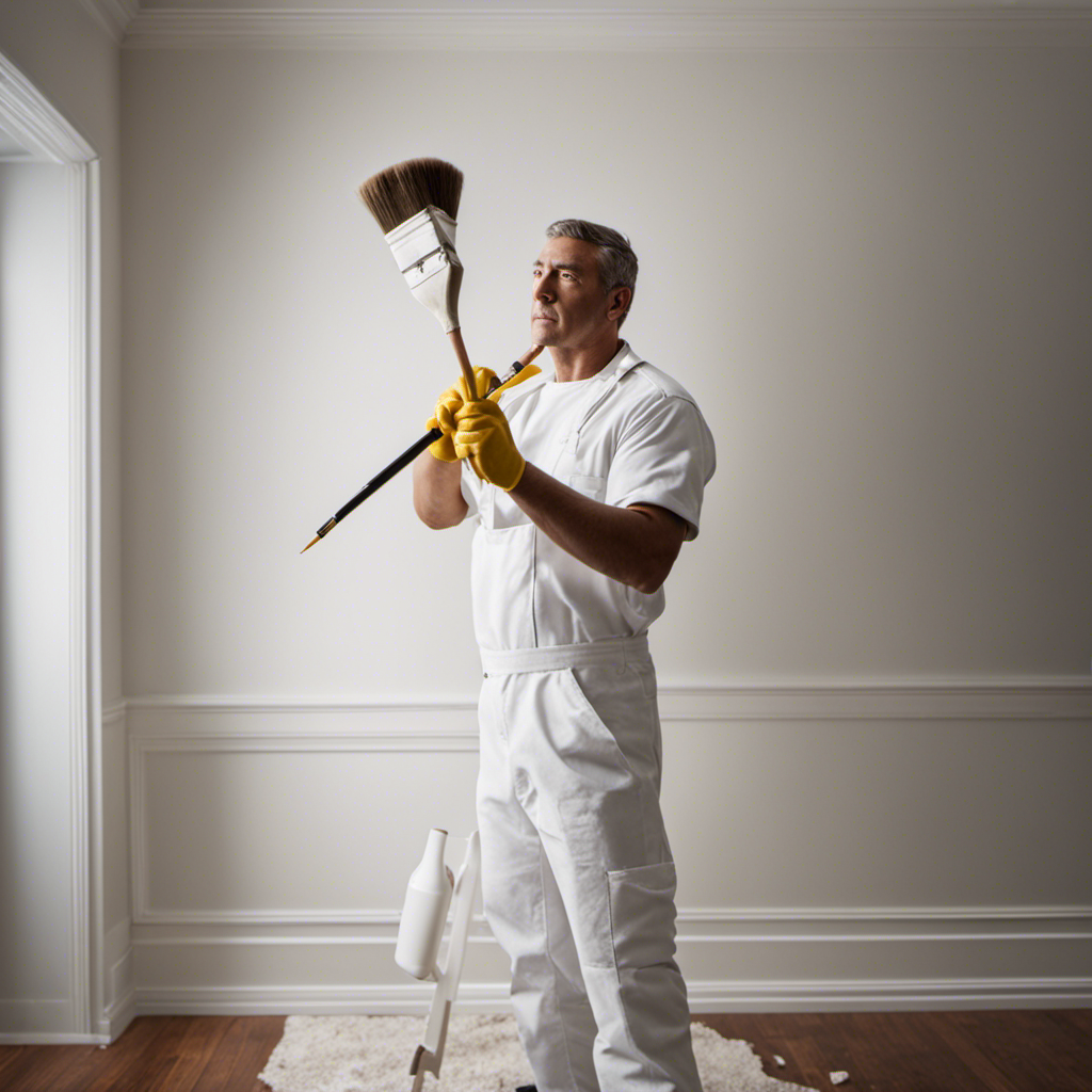 An image featuring a professional painter in a pristine white uniform, meticulously blending paint with precision brushes on a York homeowner's wall