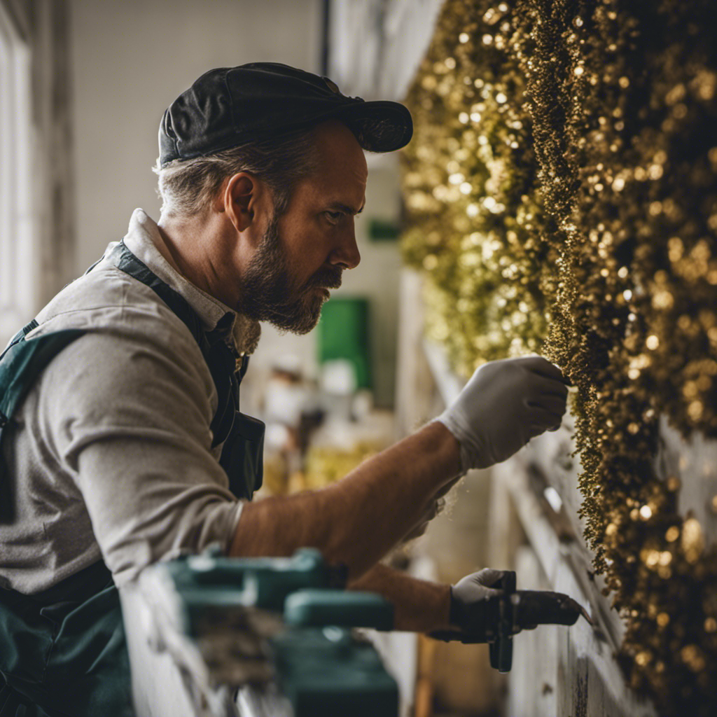 An image showcasing a skilled painter and decorator in York meticulously inspecting a wall, highlighting their attention to detail and expertise