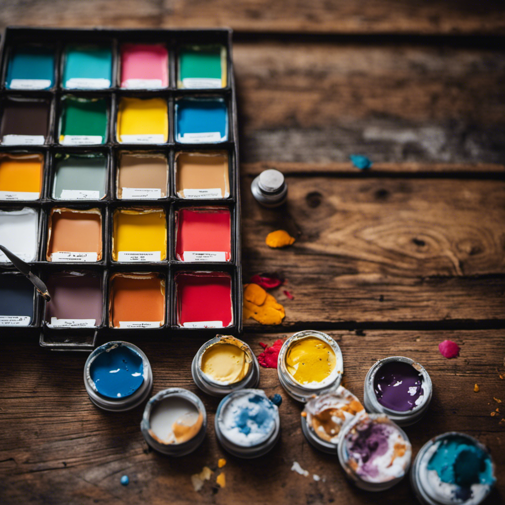 An image showcasing a vibrant palette of paint swatches spread across a rustic wooden table, bathed in natural light, evoking inspiration and offering endless possibilities for effortlessly enhancing your painting projects in York