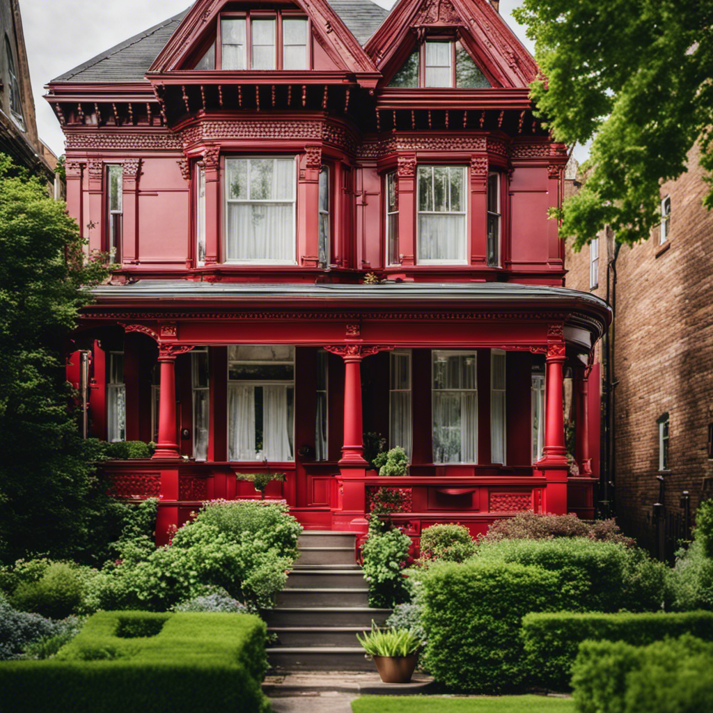 An image showcasing a beautifully restored Victorian home in York, with a vibrant red front door, pristine white windows, and a lush green garden, highlighting the transformative power of exterior renovations