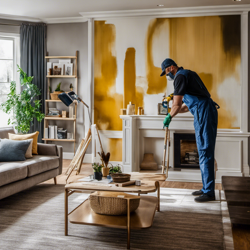 An image showcasing a professional local York painter meticulously applying a fresh coat of vibrant paint to a beautifully designed living room, capturing the seamless blend of quality craftsmanship and personalized attention that makes them the ideal choice for elevating your home