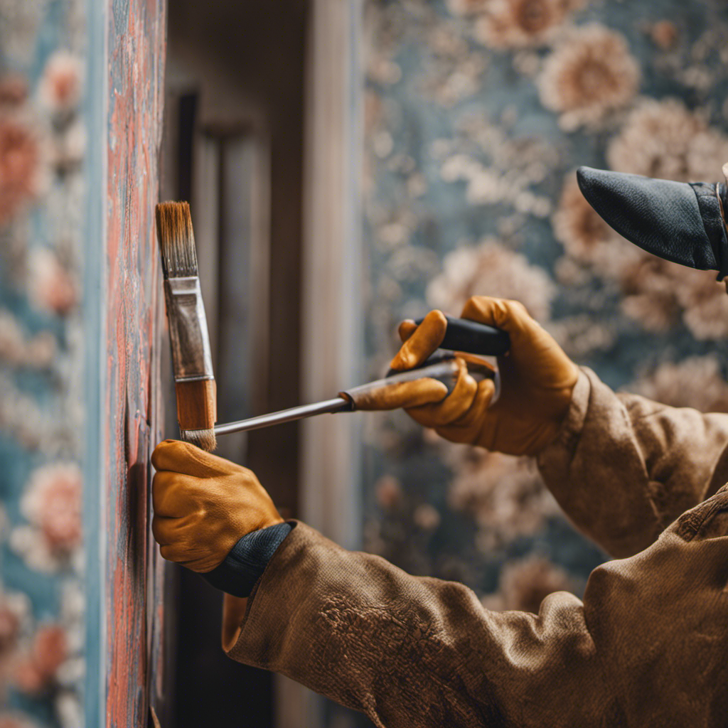 An image showcasing the skilled hands of expert painters and decorators meticulously applying layers of paint to transform a plain wall into a stunning masterpiece, while others expertly hang intricate wallpaper patterns in a beautifully designed room