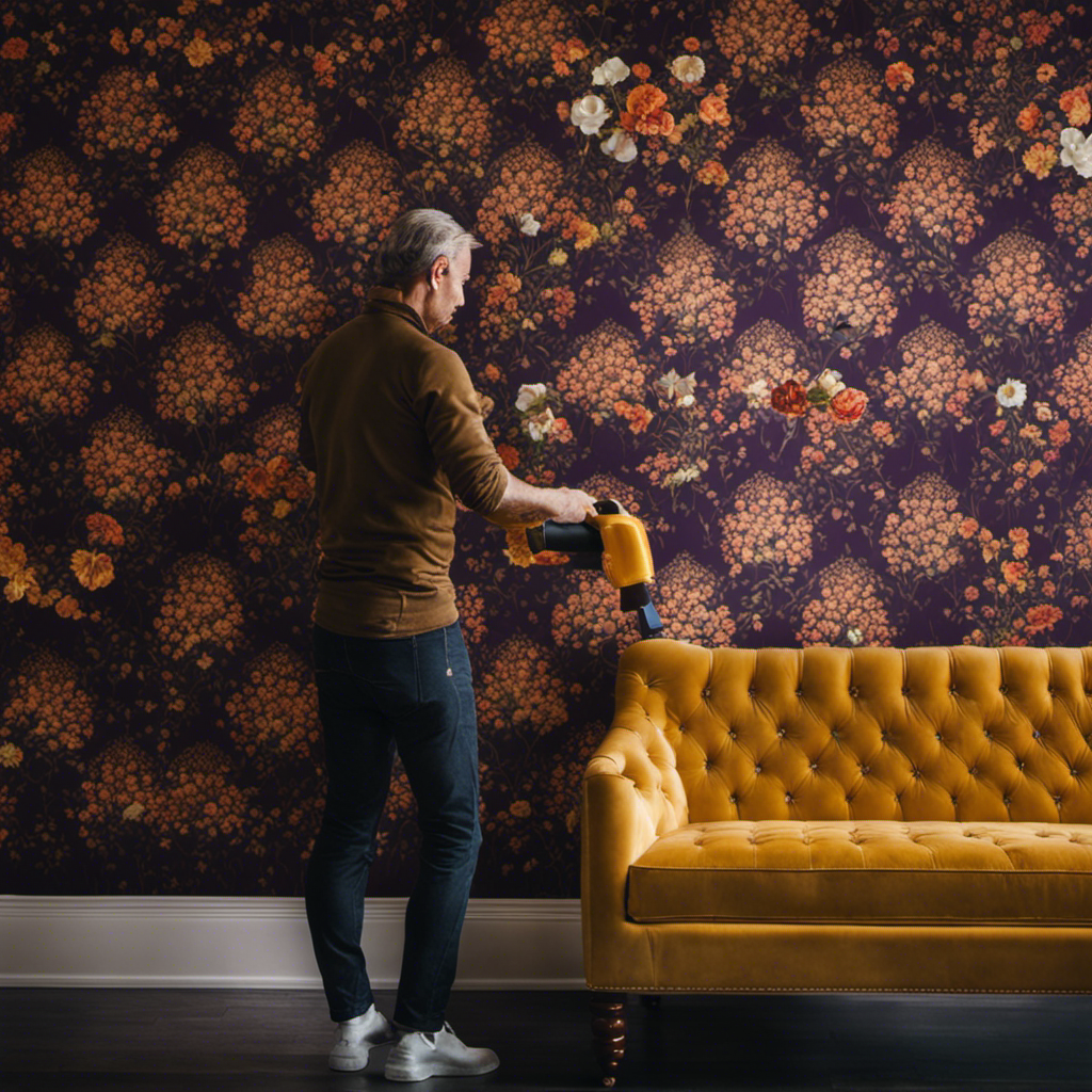 An image showcasing a skilled wallpaper installer in York meticulously smoothing out a vibrant, patterned wallpaper onto a wall, accentuating the intricate details and flawless finish, symbolizing the paramount significance of professional wallpaper installation