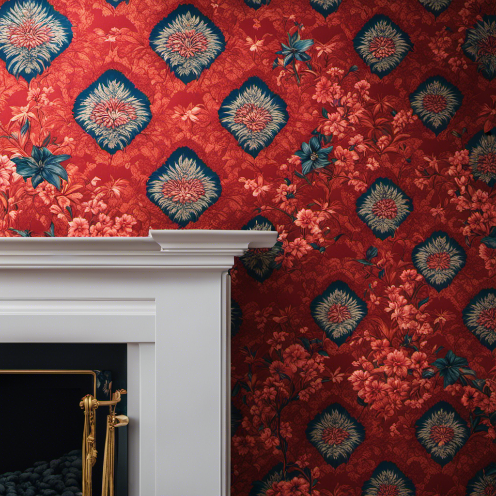 An image showcasing a professional wallpaper installer meticulously aligning vibrant, patterned wallpaper on a wall in a stylish living room, highlighting the precision, elegance, and transformative power of skilled wallpaper installation services in York