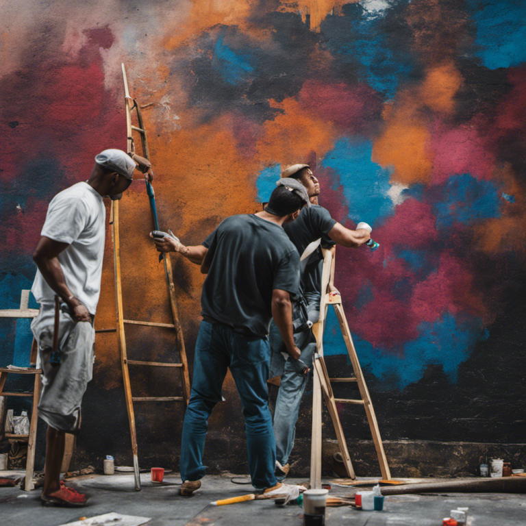 An image showcasing a group of skilled painters meticulously transforming a worn-out wall in York