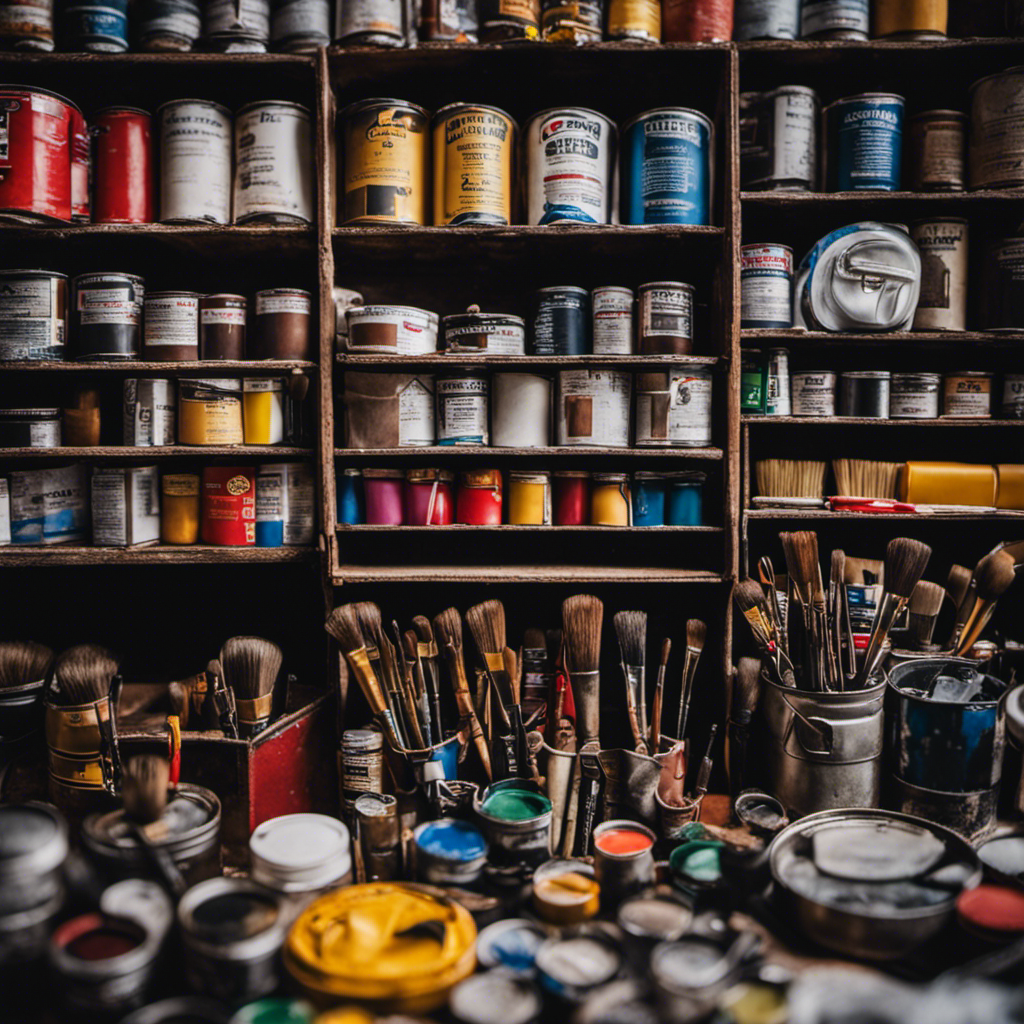 An image showcasing a painter's toolbox filled with brushes, rollers, and cans of paint, alongside a wall covered in certifications and credentials from reputable organizations, emphasizing their trustworthiness and expertise