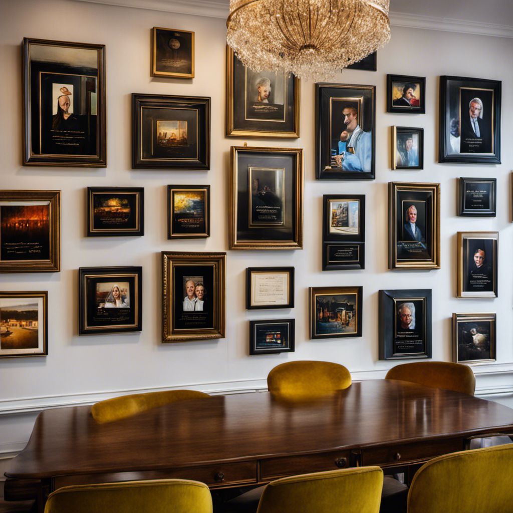 An image showcasing a wall covered with framed, glowing testimonials from satisfied clients