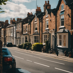 An image showcasing a picturesque street in York, with a charming row of houses