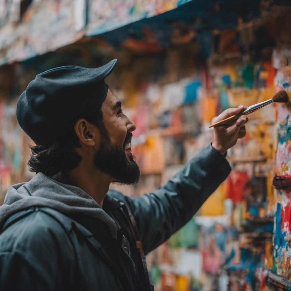 An image of a person holding a paintbrush, surrounded by a wall covered in beautifully painted references and recommendations